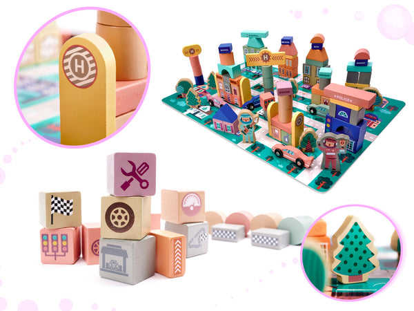 Izglītojoša koka klucīšu sacīkšu trase 160el.