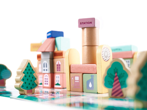 Izglītojoša koka klucīšu sacīkšu trase 160el.