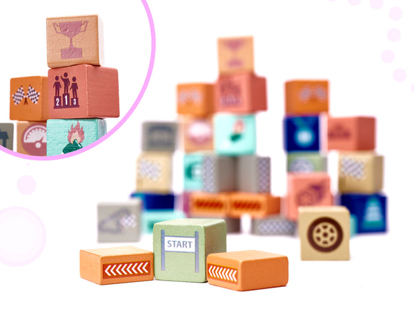 Izglītojoša koka klucīšu sacīkšu trase 160el.