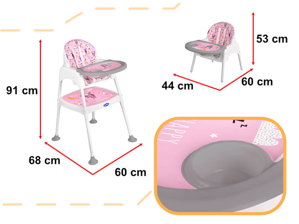 Barošanas krēsls taburete taburete krēsls 3in1 rozā krāsā