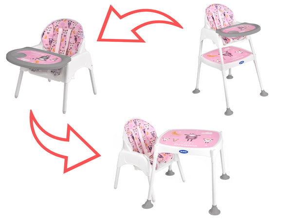 Barošanas krēsls taburete taburete krēsls 3in1 rozā krāsā
