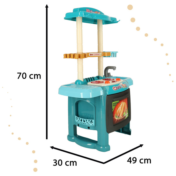 Bērnu plastmasas virtuve ar gaismu un krānu zilā krāsā