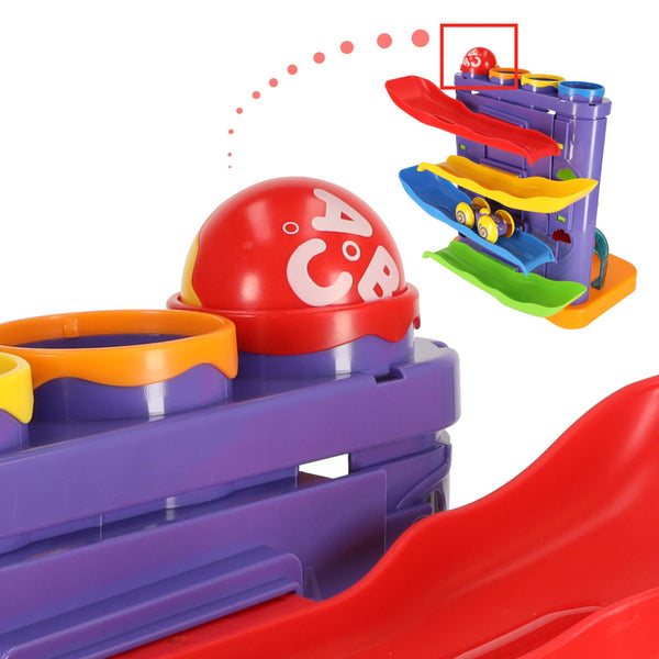 Interaktīvs 3-in-1 bumbiņu trases bumbiņu stūmējs ar āmuriem pingvīns + auto