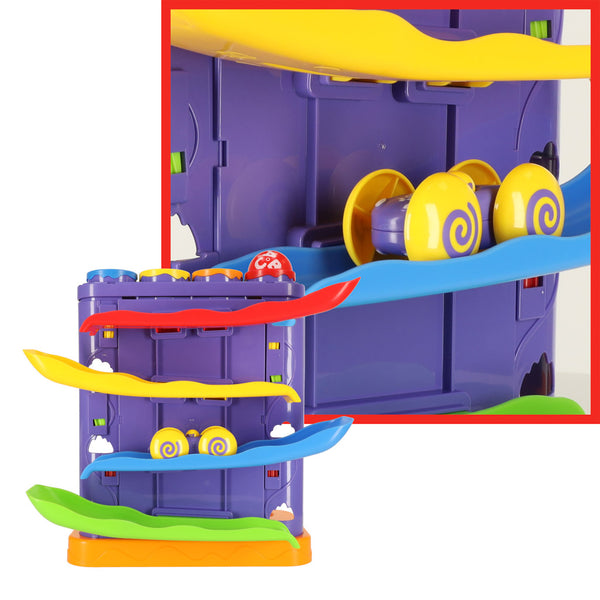 Interaktīvs 3-in-1 bumbiņu trases bumbiņu stūmējs ar āmuriem pingvīns + auto