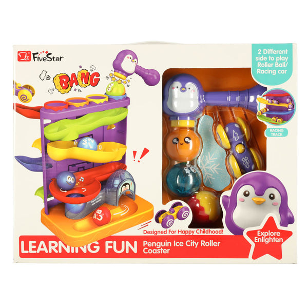 Interaktīvs 3-in-1 bumbiņu trases bumbiņu stūmējs ar āmuriem pingvīns + auto