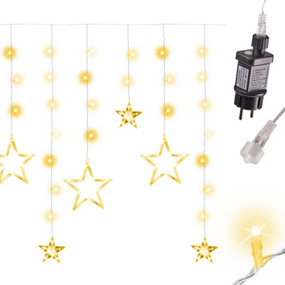 LED zvaigžņu aizkaru apgaismojums 2,5 m 138LED silti balta