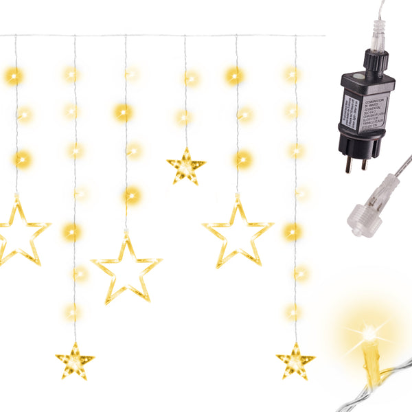 LED zvaigžņu aizkaru apgaismojums 2,5 m 138LED silti balta