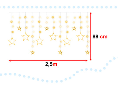 LED zvaigžņu aizkaru apgaismojums 2,5 m 138LED silti balts