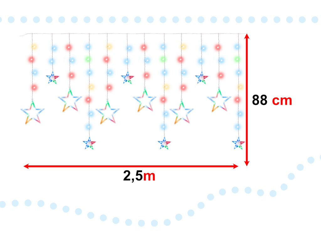 LED zvaigžņu aizkaru apgaismojums 2,5 m 138LED daudzkrāsains