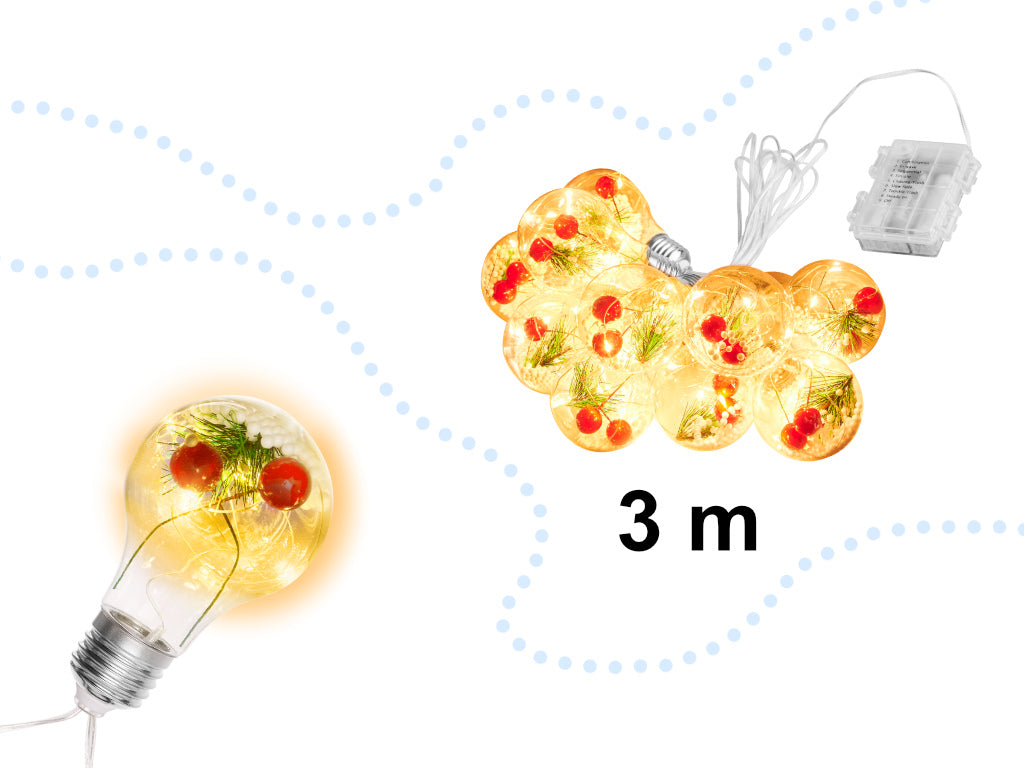 LED apgaismojums bateriju ķēdes aizkaru bumbiņas ar dekorēšanu 3m 50LED silts