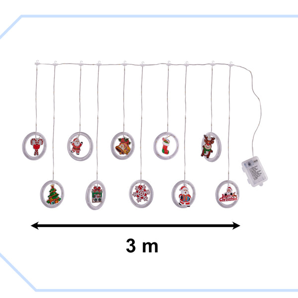 LED gaismas Ziemassvētku bilžu aizkars apļos 3m 10 spuldzītes ar akumulatoru tālvadības pults