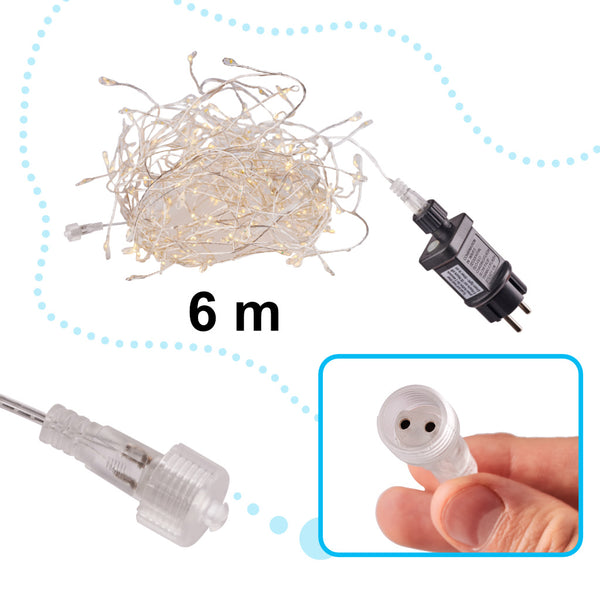 LED gaismas vītņu virtene virtene čiekuru 6m 200LED silti balta