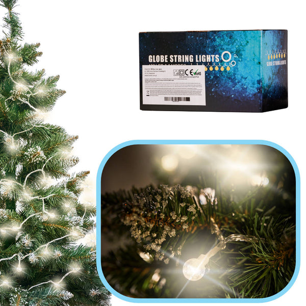 LED lodīšu ķēdes apgaismojums 10m 100LED silti balta