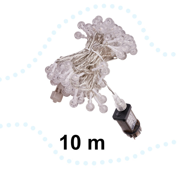 LED lodīšu ķēdes apgaismojums 10m 100LED silti balta