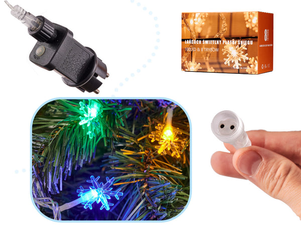 LED sniegpārsliņu ķēdes apgaismojums 10m 100LED daudzkrāsains