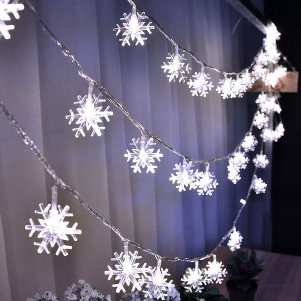 LED sniegpārsliņu ķēdes apgaismojums 10m 100LED auksti balta