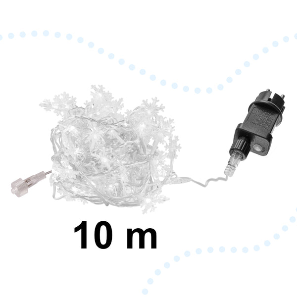 LED sniegpārsliņu ķēdes apgaismojums 10m 100LED auksti balta