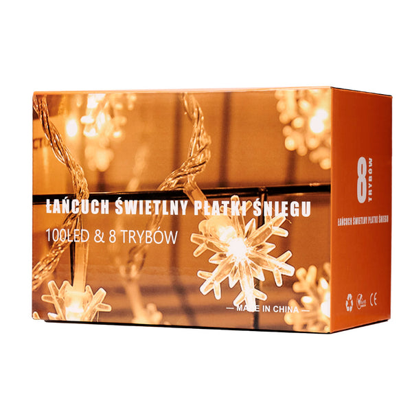 LED sniegpārsliņu ķēdes apgaismojums 10m 100LED auksti balta