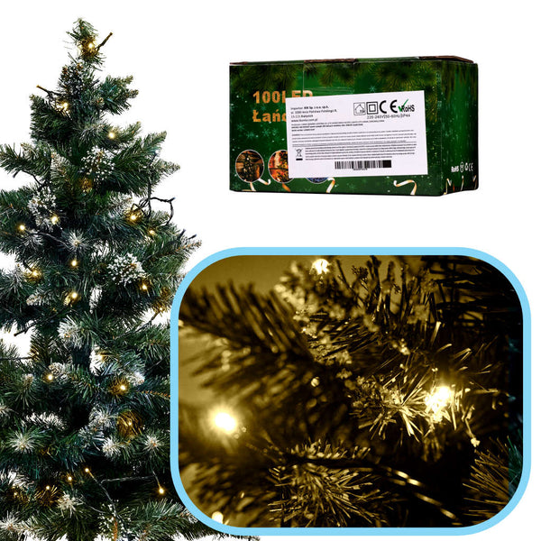LED gaismas ķēdes 10m 100LED silti balta