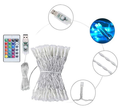 LED apgaismojums Kāzu dekorēšana 3x3m 200LED USB + tālvadības pults 16 krāsas ar atmiņu