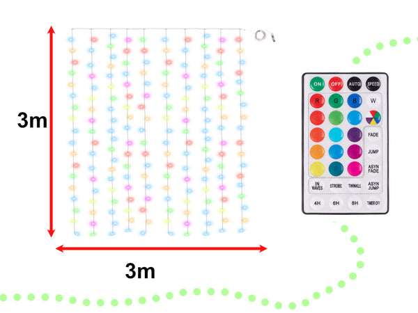 LED apgaismojums Kāzu dekorēšana 3x3m 200LED USB + tālvadības pults 16 krāsas ar atmiņu