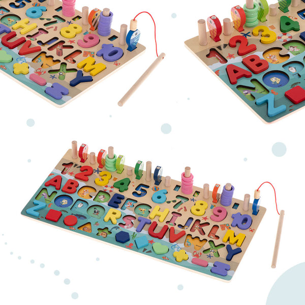 Koka skaitīšanas ritenis zvejas alfabēta skaitļi