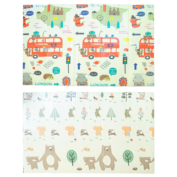 Izglītojošs salokāms putuplasta divpusējs pilsētas/meža paklājs 200 x 180cm x 0,8cm