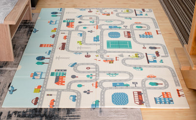 Izglītojošs salokāms divpusējs putuplasta paklājs ielas mežs 150x190cm