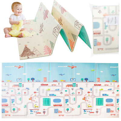 Izglītojošs salokāms divpusējs putuplasta paklājs ielas mežs 150x190cm