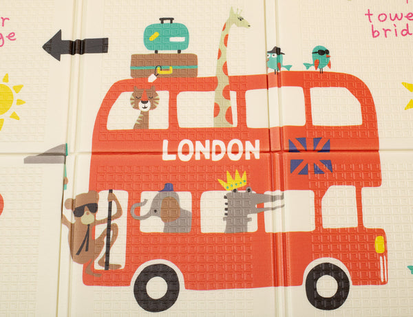 Izglītojošs salokāms putuplasta divpusējs pilsētas/meža paklājs 200 x 180cm x 0,8cm