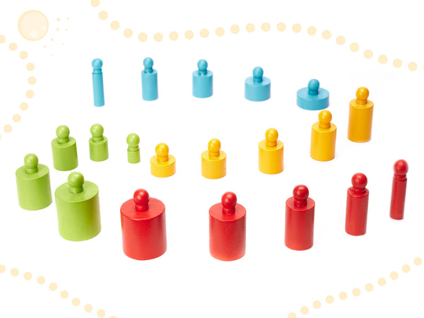 Montessori koka cilindru atsvariņi krāsaini