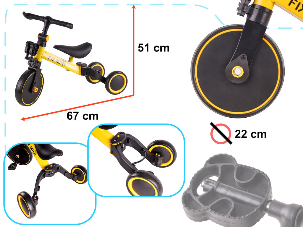 Trike Fix Mini distanču trīsritenis 3in1 ar pedāļiem dzeltens