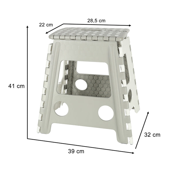 Neslīdošs saliekams taburete augsts 39cm gaiši pelēks