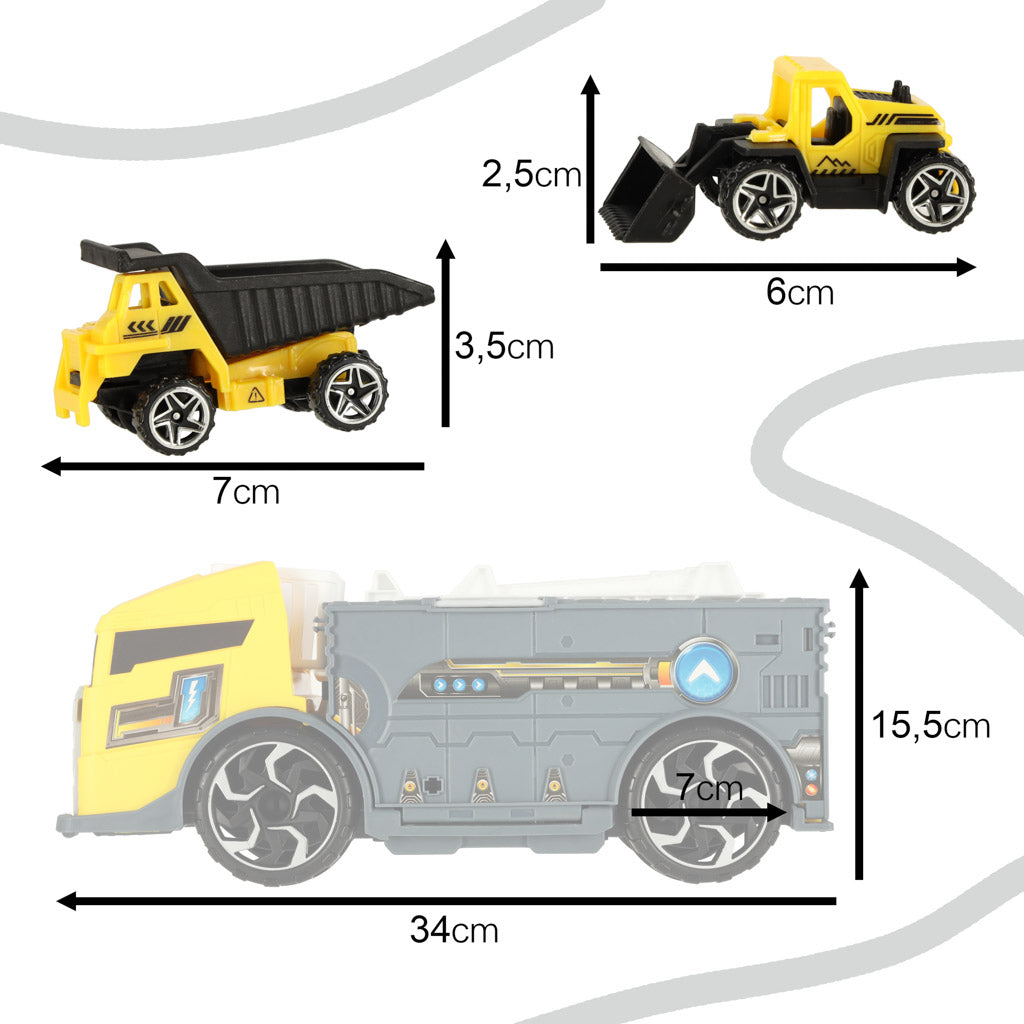 Transportera kravas automašīna TIR 2in1 stāvvietas piekabe + 2 automašīnas dzeltena