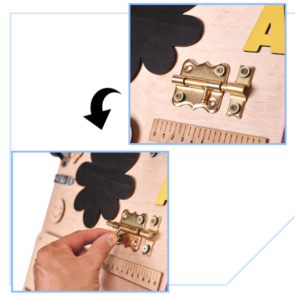 Koka manipulatīvais dēlis rozā pulkstenis 75x50cm