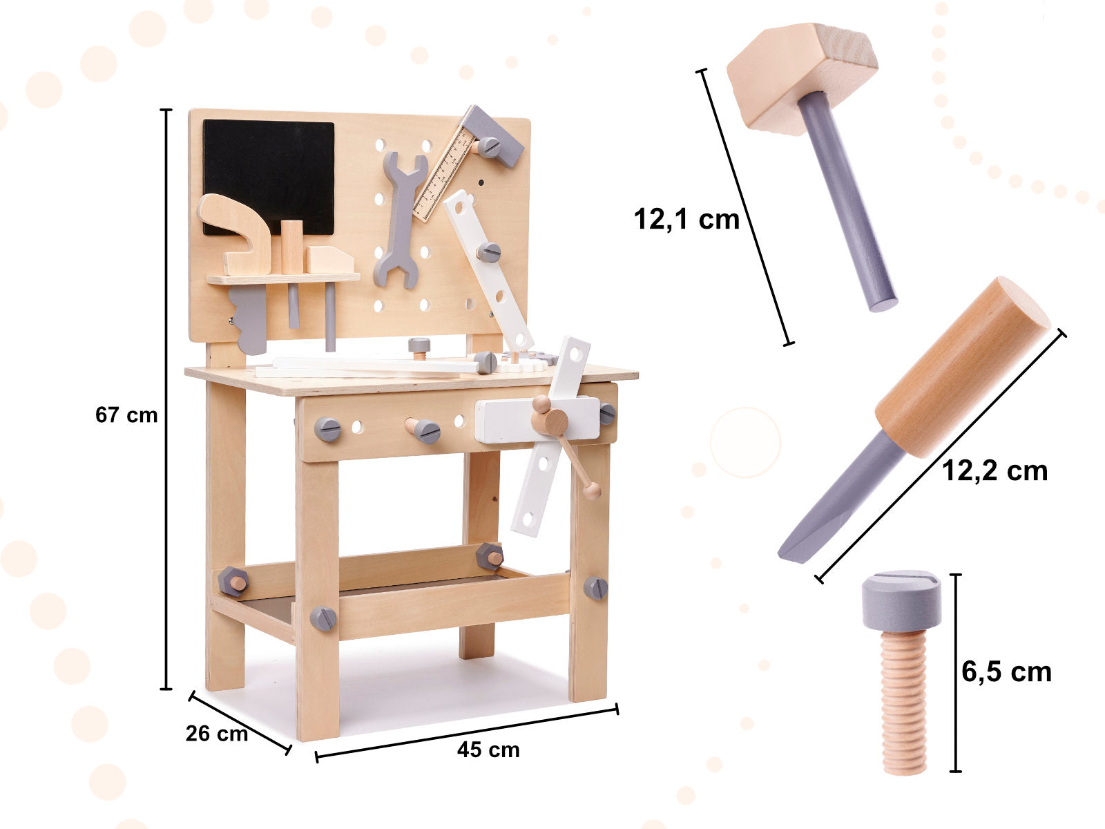 Koka darbnīca ar instrumentiem uz galda DIY komplekts