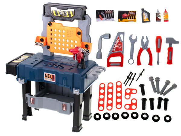 DIY darbnīcas komplekts galds + instrumenti 65el.