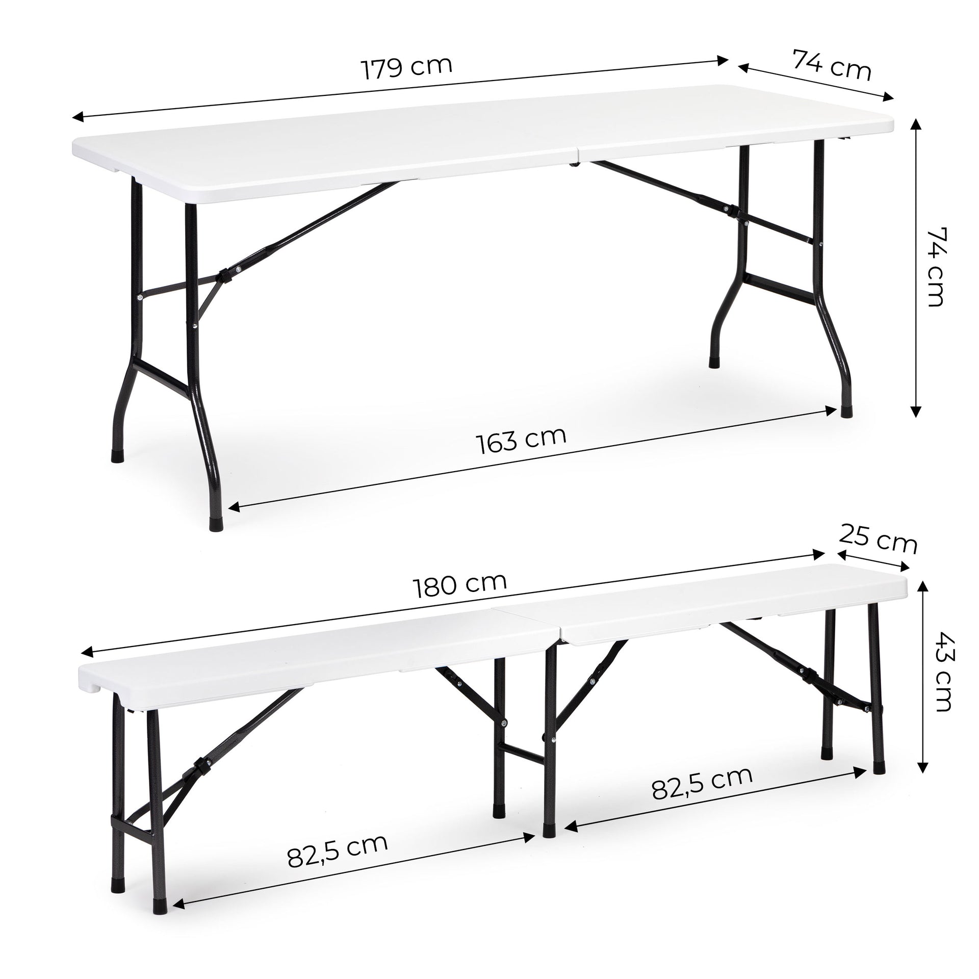 Ēdināšanas galds 180cm + 2 soliņi balti STABIL