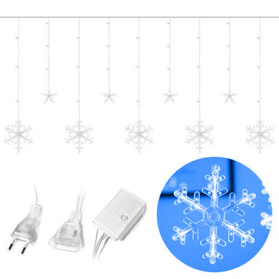 Ziemassvētku gaismas aizkars 138LED SNOWFLAKE ZILAS