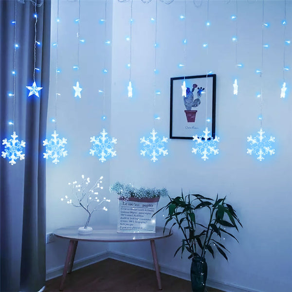 Ziemassvētku gaismas aizkars 138LED SNOWFLAKE ZILAS