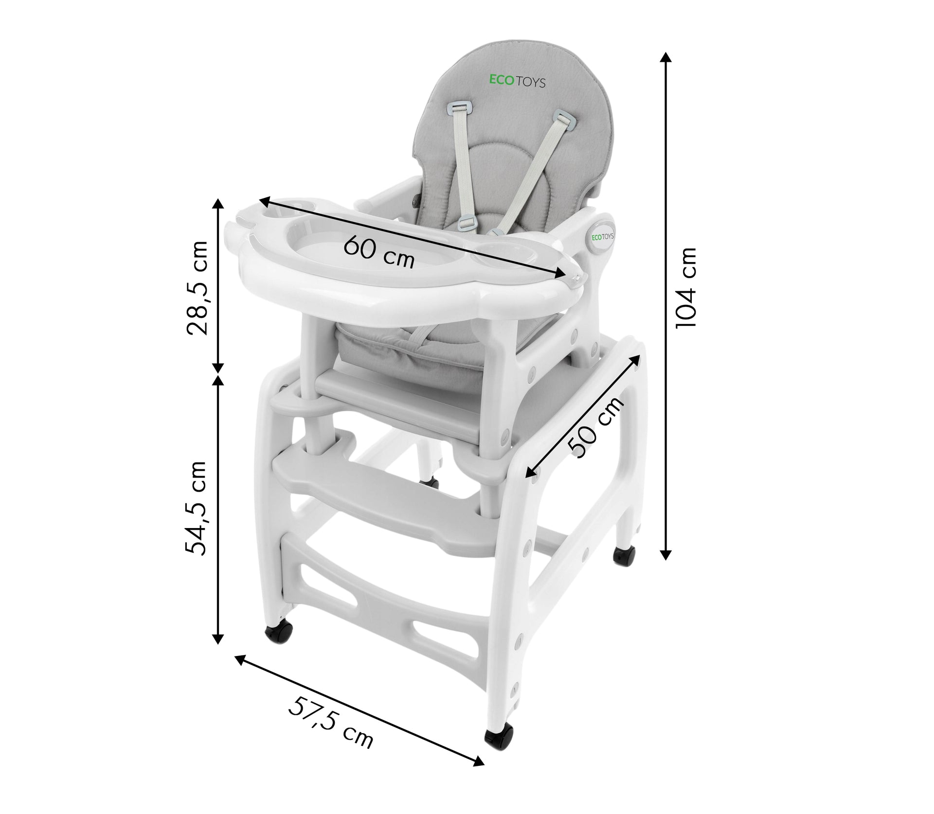 Barošanas krēsls, daudzfunkcionāls 3-in-1 Pelēks Ecotoys