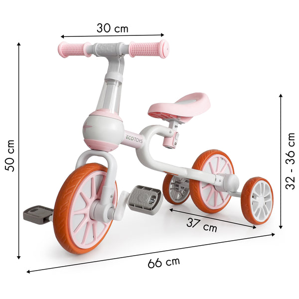 Līdzsvara velosipēds 4in1 ar pedāļiem DRIVE PINK