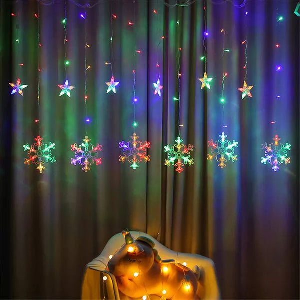 Ziemassvētku gaismas aizkars 138LED SNOWFLAKE MULTICOLOUR