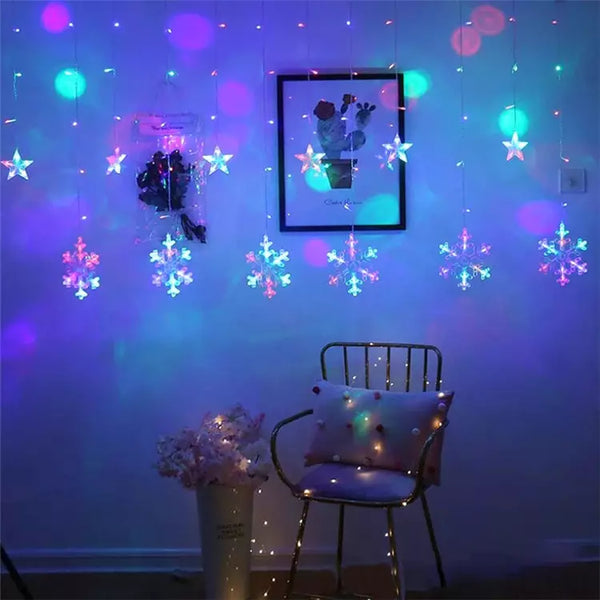 Ziemassvētku gaismas aizkars 138LED SNOWFLAKE MULTICOLOUR