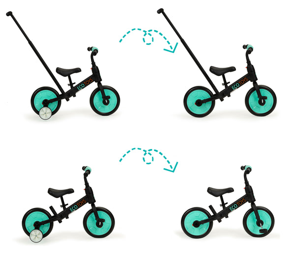 Balansa velosipēds ar pedāļiem - apmācība 3in1 Ecotoys blue