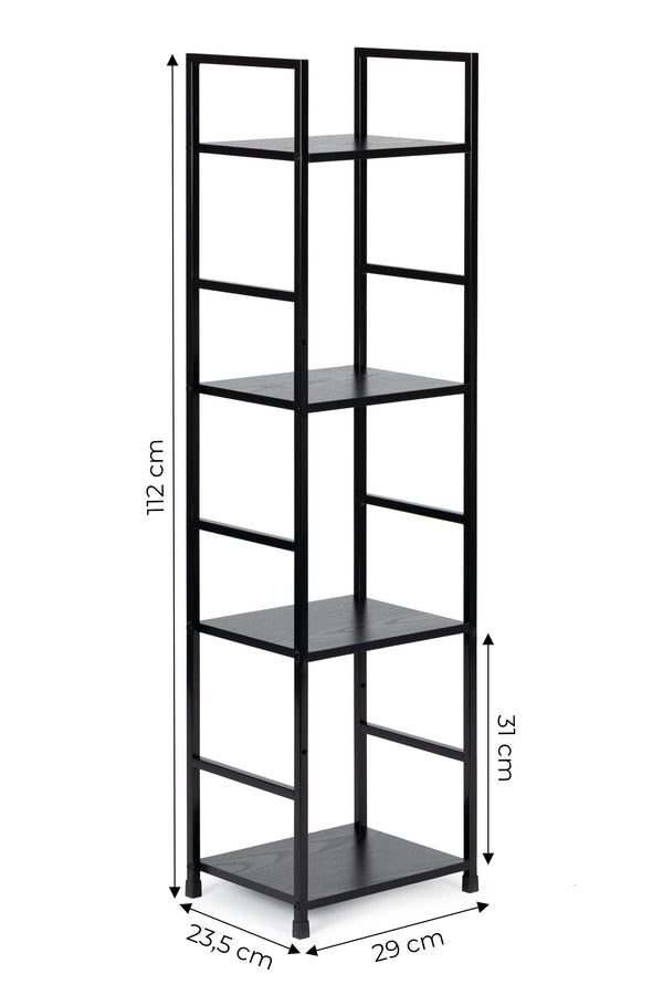 Mūsdienīgs koka grāmatu skapis ar metāla rāmi LOFT ar 4 plaukiem