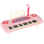 Keyboard-dla-dzieci-pianinko-interaktywne-organki-37-klawiszy-mikrofon-statyw-rozowe-173071