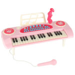 Keyboard-dla-dzieci-pianinko-interaktywne-organki-37-klawiszy-mikrofon-statyw-rozowe-173077