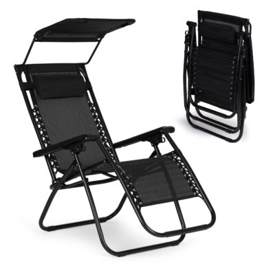 Пляжный шезлонг с регулируемой спинкой и подвижным навесом Black MultiGarden