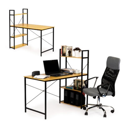 Wooden computer desk with loft shelves